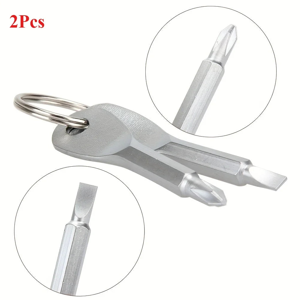 Portable Phillips Slotted Screwdriver Set Key Ring Keychain Mini Pocket Keyring Cross Screw Driver Repair Tool Gadget EDC Small