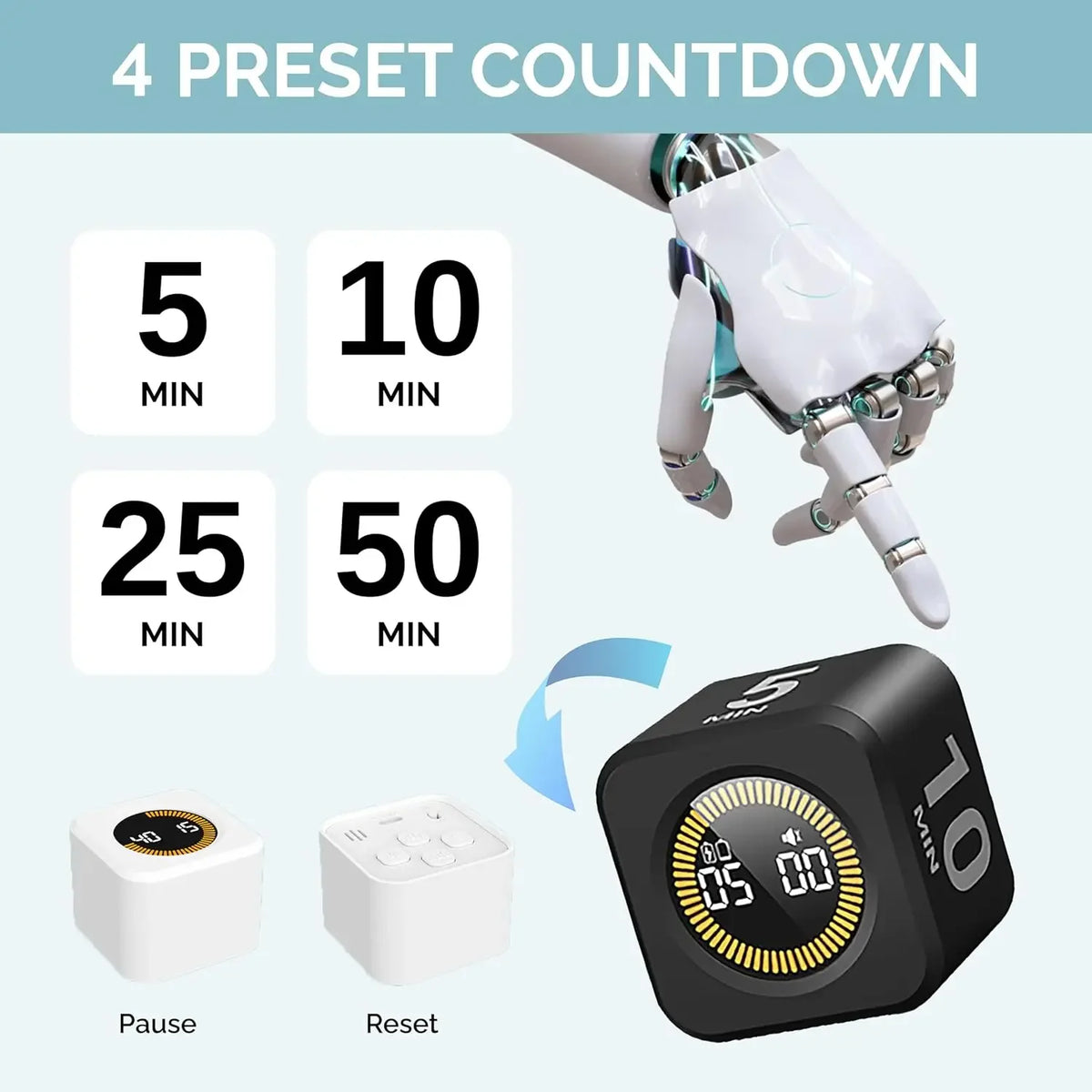 Pomodoro Timer -for Kitchen/Study/Shower Timer, Silent Flip Digital Visual Egg Timer, 5/10/25/50min Cooking Gadgets Smart