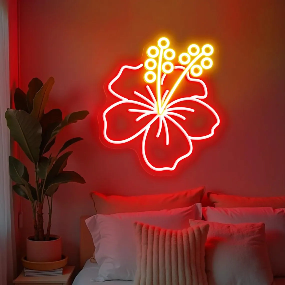 Hibiscus Flower Neon Sign,Hawaii Tropical Flower Neon Sign,Botanical Garden Sign,Floral Shop Home Restaurant Art Decor