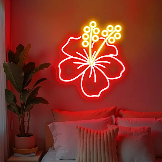Hibiscus Flower Neon Sign,Hawaii Tropical Flower Neon Sign,Botanical Garden Sign,Floral Shop Home Restaurant Art Decor