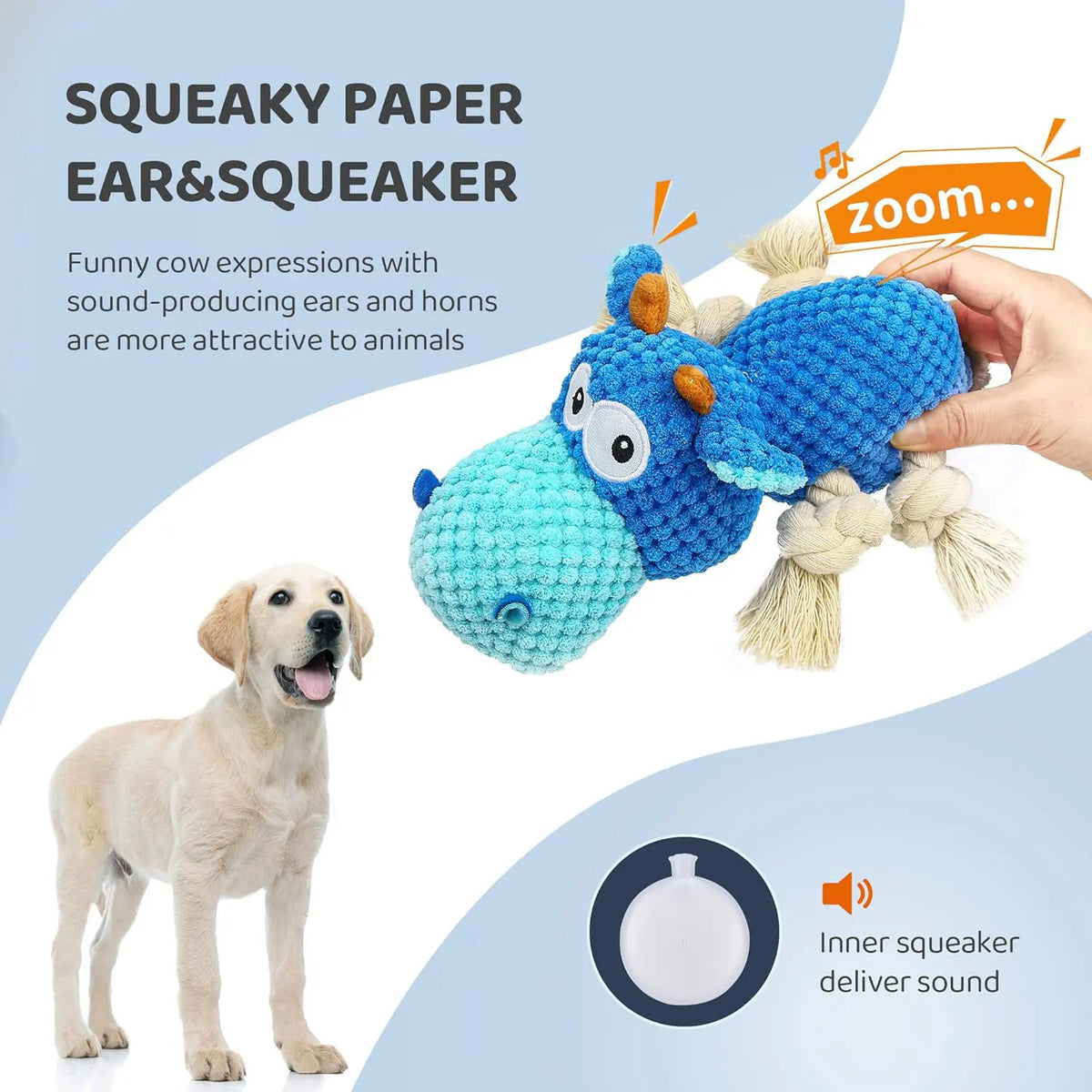 1pc Dog Plush Toy for Chewers, Dog Squeaky Toys,Stuffed Animals Toys with Cotton Material and Crinkle Paper,Durable Chewing Toys