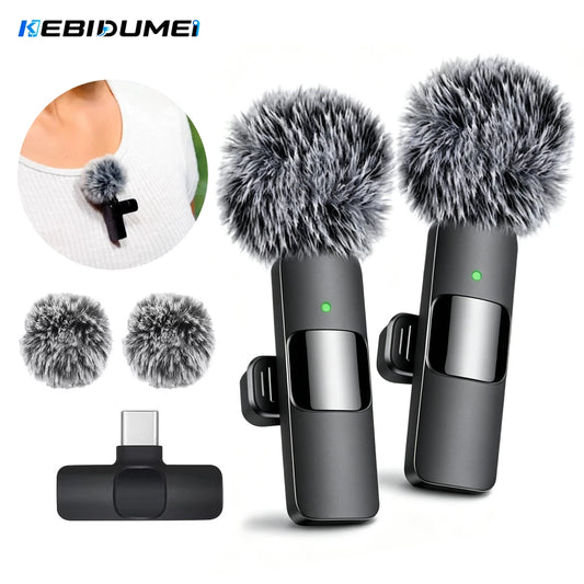 KEBIDUMEI 2.4G Wireless Lavalier Microphone Portable Audio Video Recording for iPhone Android Live Broadcast Gaming Phone