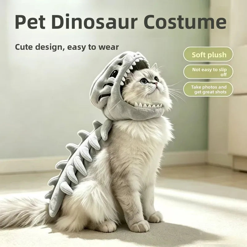 Pet dinosaur headgear, pet back accessory, realistic and highly detailed plush dinosaur skeleton for posing and photography