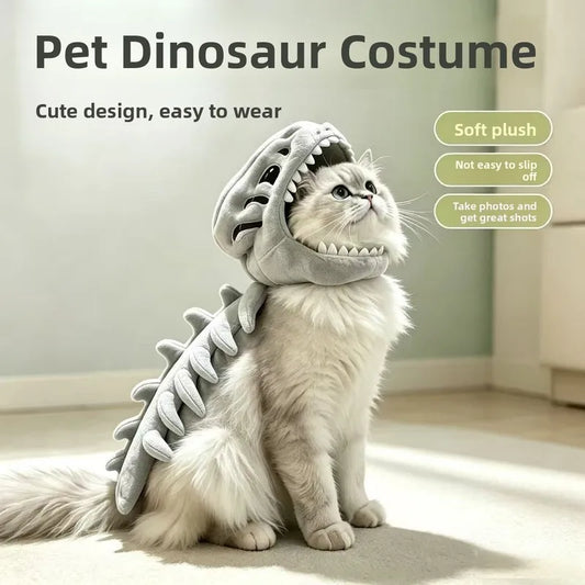 Pet dinosaur headgear, pet back accessory, realistic and highly detailed plush dinosaur skeleton for posing and photography
