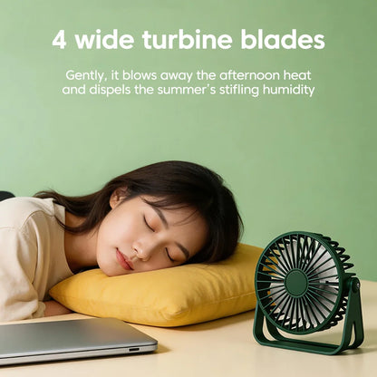 Mini USB Fan 4 Leaves Desktop Silent USB Cable Power Supply Plug and Play Small Portable 360Degree Angle Adjustment Electric Fan