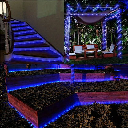 Solar Rope Lights Outdoor Blue 300 LED PVC Tube Fairy String Light Garden Halloween and Christmas Decorations