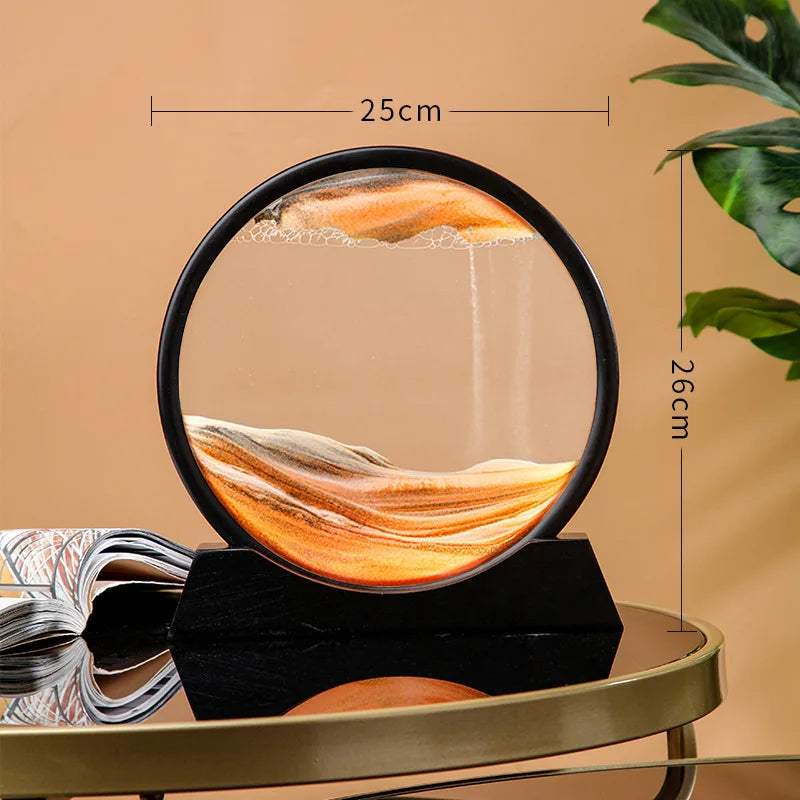 12 Inch 3D Moving Sand Art Picture Round Glass Ocean Sandscape Hourglass Quicksand Craft Flowing Sand Painting Home Decor