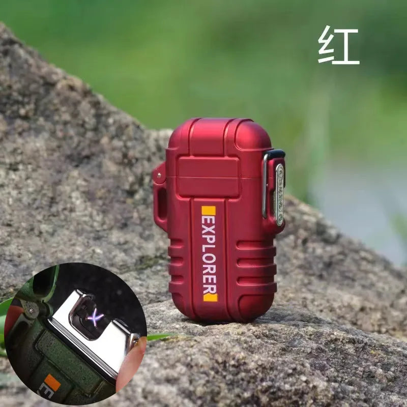 Waterproof Plasma USB Lighter Outdoor Camping Sports Windproof Double Arc Lighter Smoking Accessories Gadgets For Men