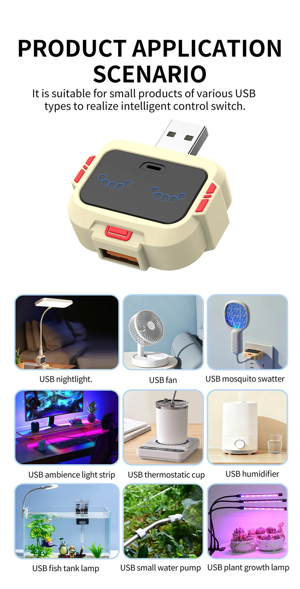 USB Smart Voice-Controlled Switch, Clapping Control Power Adapter, Lazy Person's Gadget, Universal for Night Light, Fan, and Humidifier / Control by Clapping Twice / USB Voice-Controlled Switch, Clapping to Turn On/Off, Smart
