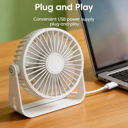Mini USB Fan 4 Leaves Desktop Silent USB Cable Power Supply Plug and Play Small Portable 360Degree Angle Adjustment Electric Fan