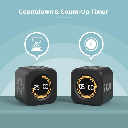Pomodoro Timer -for Kitchen/Study/Shower Timer, Silent Flip Digital Visual Egg Timer, 5/10/25/50min Cooking Gadgets Smart