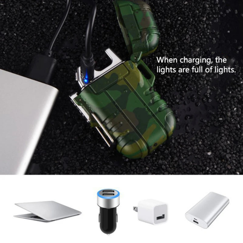 Waterproof Plasma USB Lighter Outdoor Camping Sports Windproof Double Arc Lighter Smoking Accessories Gadgets For Men