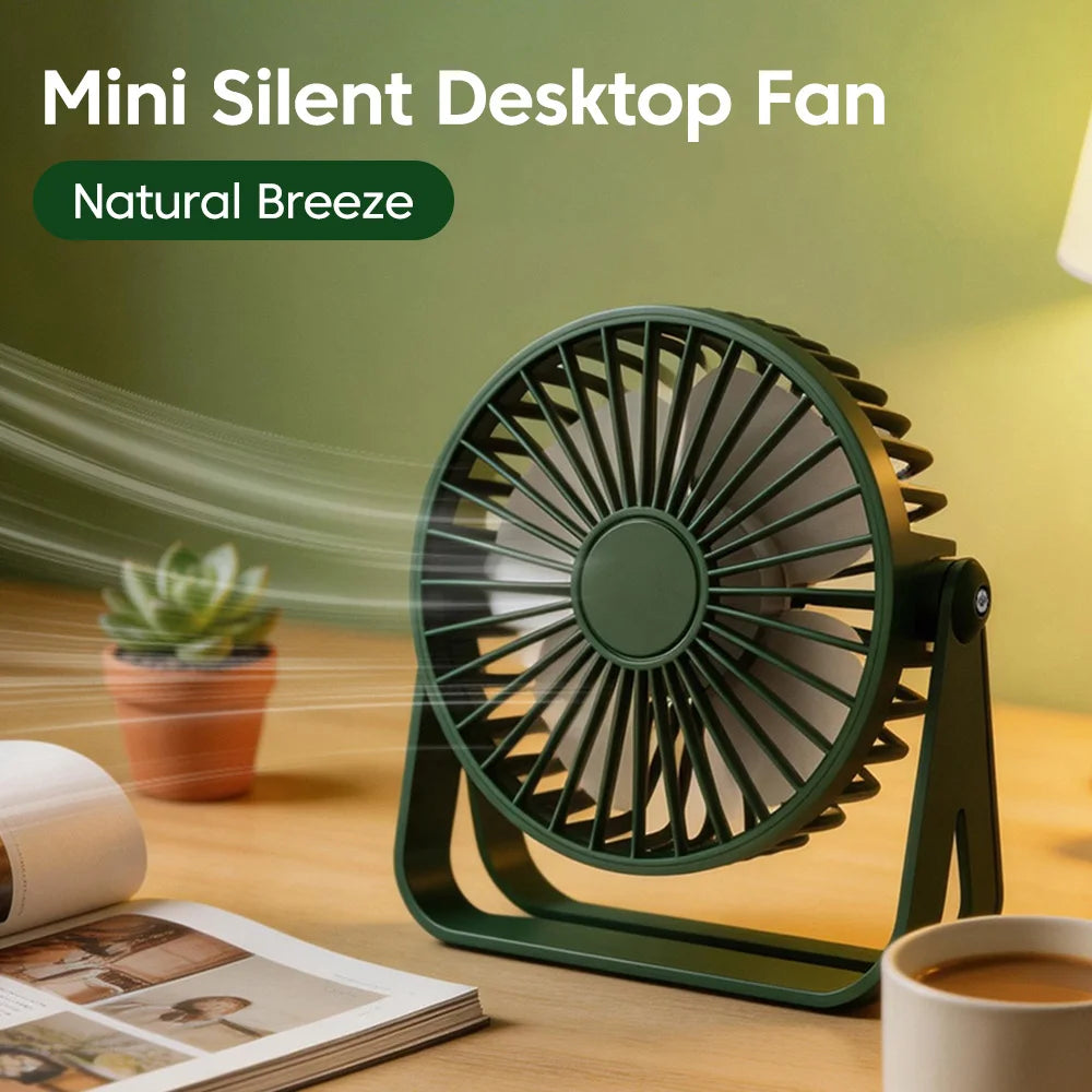 Mini USB Fan 4 Leaves Desktop Silent USB Cable Power Supply Plug and Play Small Portable 360Degree Angle Adjustment Electric Fan