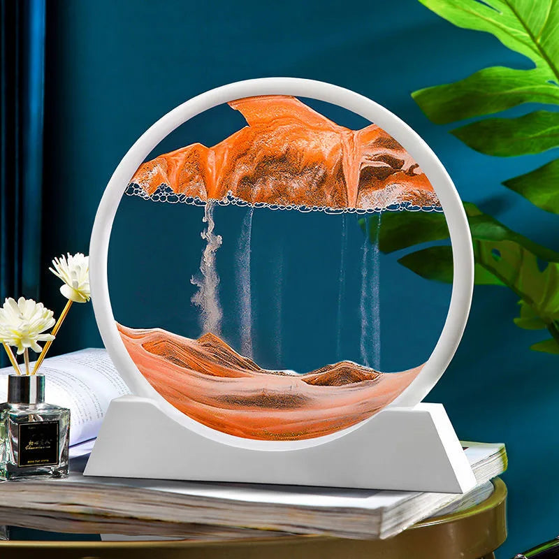 12 Inch 3D Moving Sand Art Picture Round Glass Ocean Sandscape Hourglass Quicksand Craft Flowing Sand Painting Home Decor