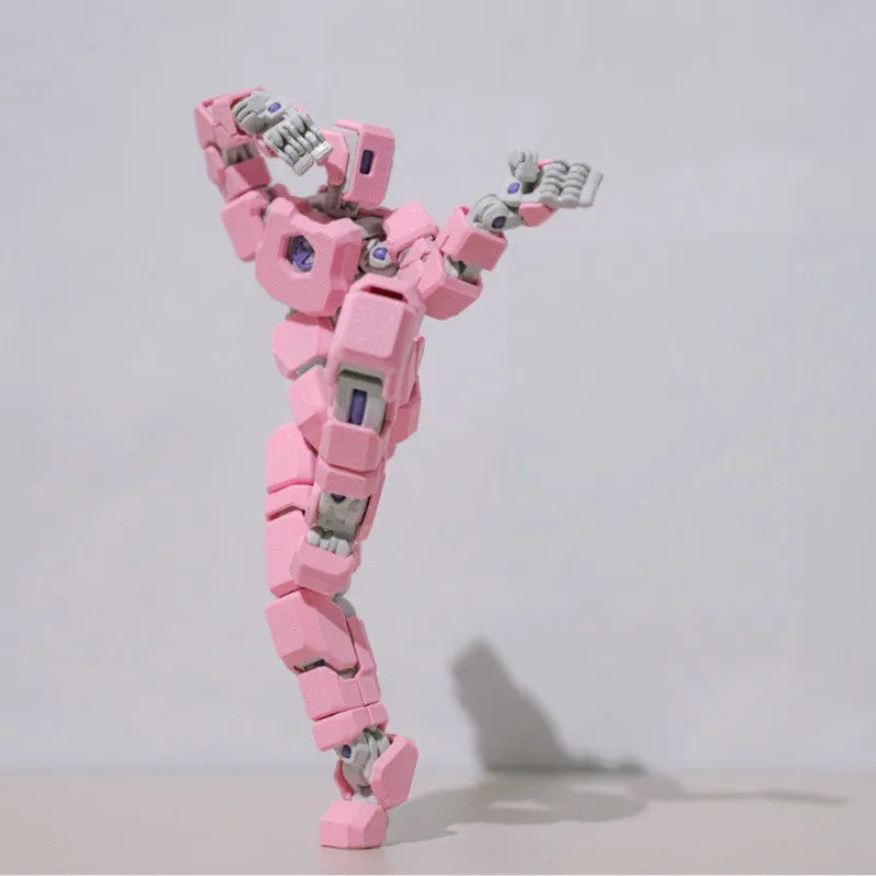 3D Printed Multi Jointed Full Articulated Mecha Robot Action Figure Pink Mechanical Style Stress Relief Toy For Adult Collectors