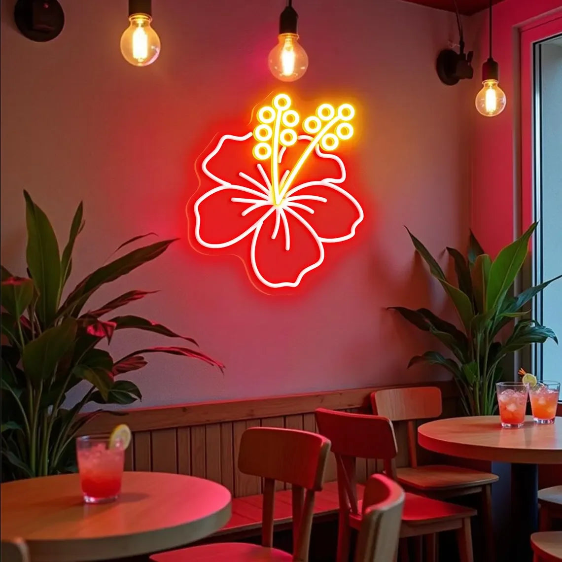 Hibiscus Flower Neon Sign,Hawaii Tropical Flower Neon Sign,Botanical Garden Sign,Floral Shop Home Restaurant Art Decor