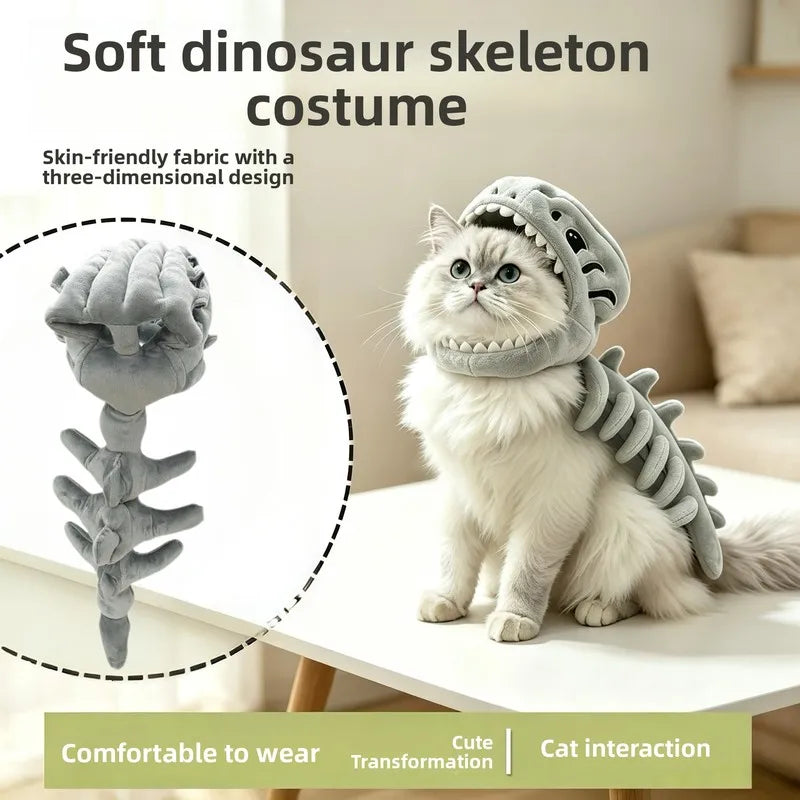Pet dinosaur headgear, pet back accessory, realistic and highly detailed plush dinosaur skeleton for posing and photography
