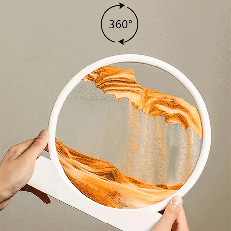 12 Inch 3D Moving Sand Art Picture Round Glass Ocean Sandscape Hourglass Quicksand Craft Flowing Sand Painting Home Decor