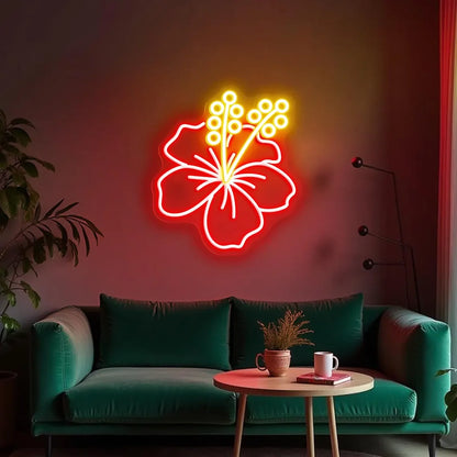 Hibiscus Flower Neon Sign,Hawaii Tropical Flower Neon Sign,Botanical Garden Sign,Floral Shop Home Restaurant Art Decor