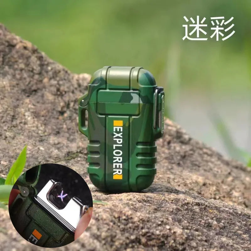 Waterproof Plasma USB Lighter Outdoor Camping Sports Windproof Double Arc Lighter Smoking Accessories Gadgets For Men