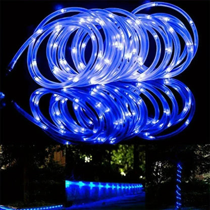 Solar Rope Lights Outdoor Blue 300 LED PVC Tube Fairy String Light Garden Halloween and Christmas Decorations