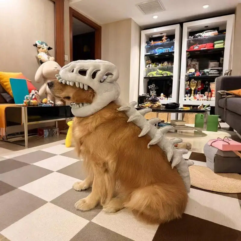 Pet dinosaur headgear, pet back accessory, realistic and highly detailed plush dinosaur skeleton for posing and photography