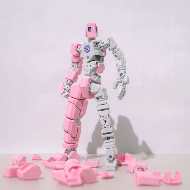 3D Printed Multi Jointed Full Articulated Mecha Robot Action Figure Pink Mechanical Style Stress Relief Toy For Adult Collectors