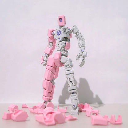 3D Printed Multi Jointed Full Articulated Mecha Robot Action Figure Pink Mechanical Style Stress Relief Toy For Adult Collectors