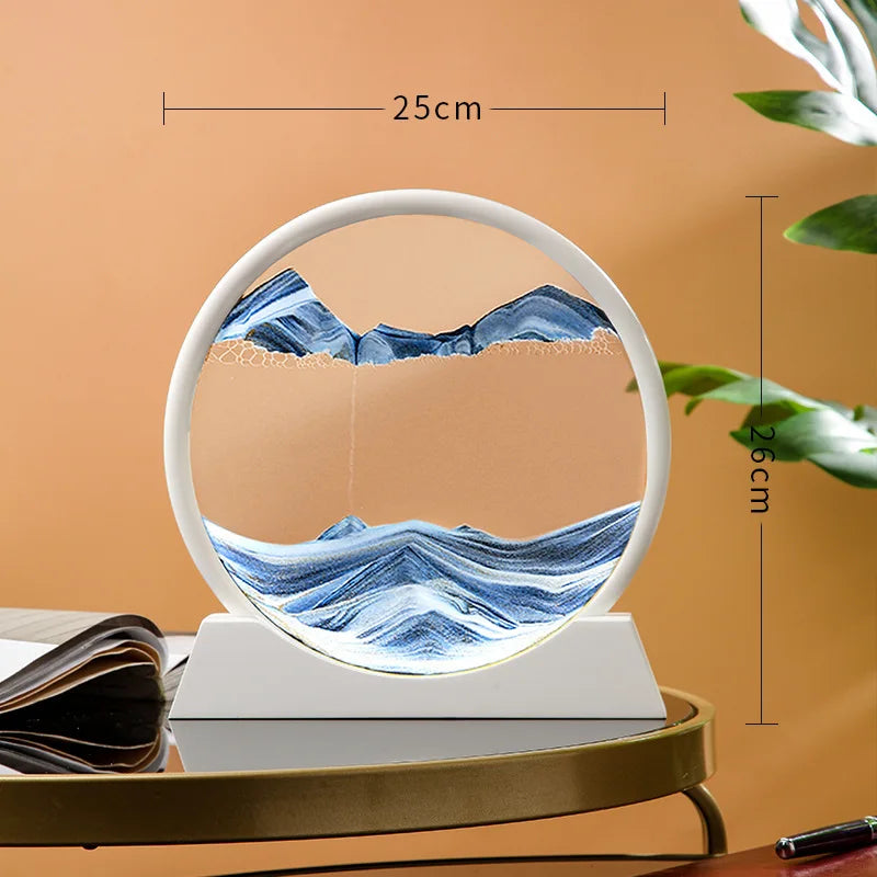 12 Inch 3D Moving Sand Art Picture Round Glass Ocean Sandscape Hourglass Quicksand Craft Flowing Sand Painting Home Decor
