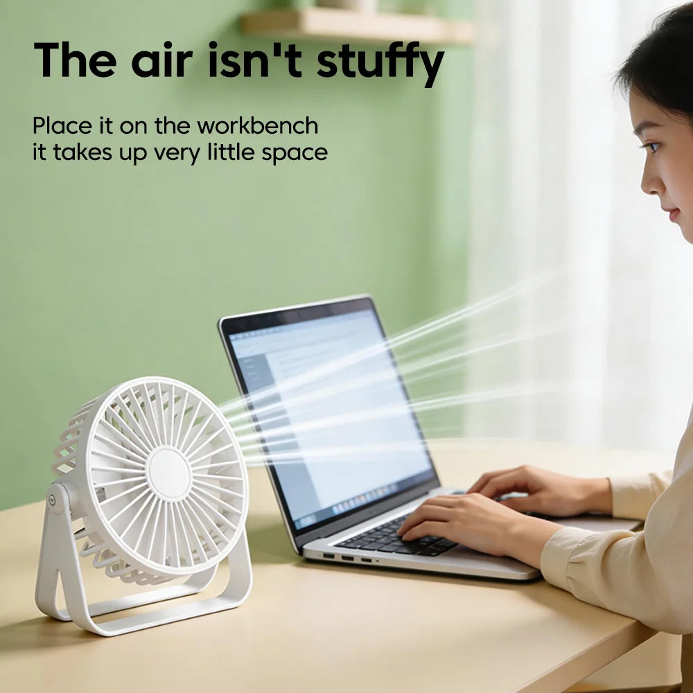 Mini USB Fan 4 Leaves Desktop Silent USB Cable Power Supply Plug and Play Small Portable 360Degree Angle Adjustment Electric Fan