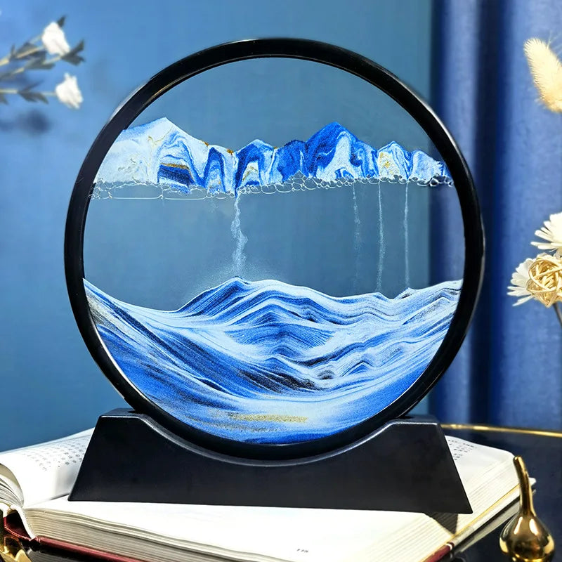 12 Inch 3D Moving Sand Art Picture Round Glass Ocean Sandscape Hourglass Quicksand Craft Flowing Sand Painting Home Decor